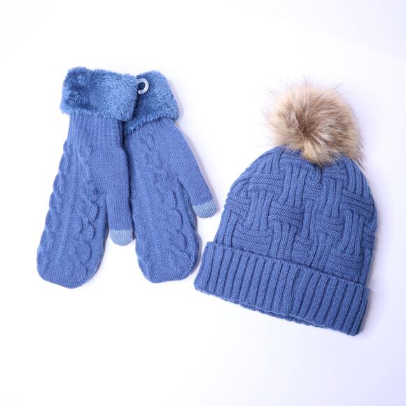 BRITT'S KNITS NEW Hat and Mitten Set Dusty Blue Sweater Knit OSFM - Picture 3 of 6
